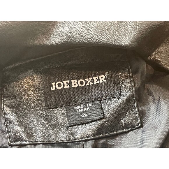 Joe Boxer Black Faux Leather Moto Biker Classic 3x Jacket Tie Waist - Picture 9 of 11